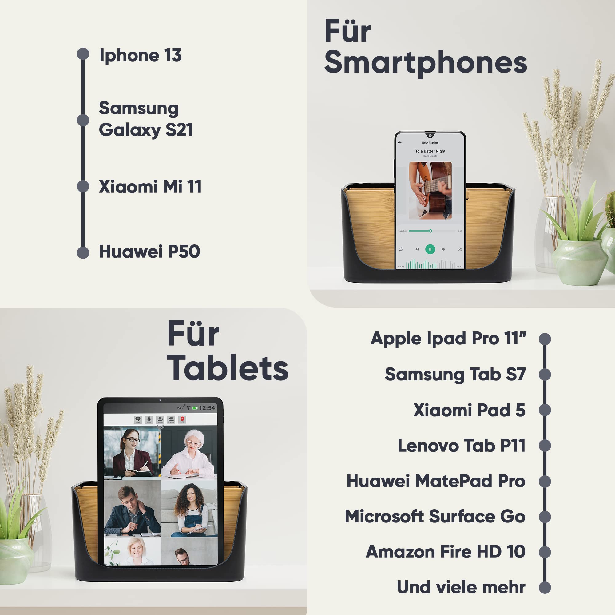 ECO Schreibtisch Organizer | Tisch- Büro- Kosmetik- Organizer | Handy & Tablet Halterung | Stiftehalter Schreibtisch | Briefablage | Serviettenhalter (schwarz, klein)