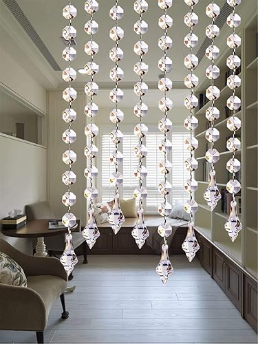 Miniatura 4 de E EBETA Guirnalda de gemas acrílicas de cristal de 33 pies, guirnalda de cuentas de prisma octágono para colgar en bodas, hogar, manualidades,