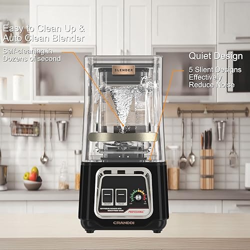 Miniatura 7 de CRANDDI Licuadora comercial, licuadoras de encimera de 2200 W con escudo extraíble, licuadora silenciosa para batidos y trituración de hielo,