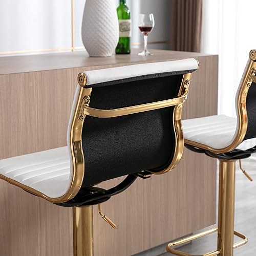 Miniatura 14 de Taburetes de bar de metal, sillas de bar de altura ajustable, taburete moderno de piel sintética blanca sin brazos con base cromada para isla de