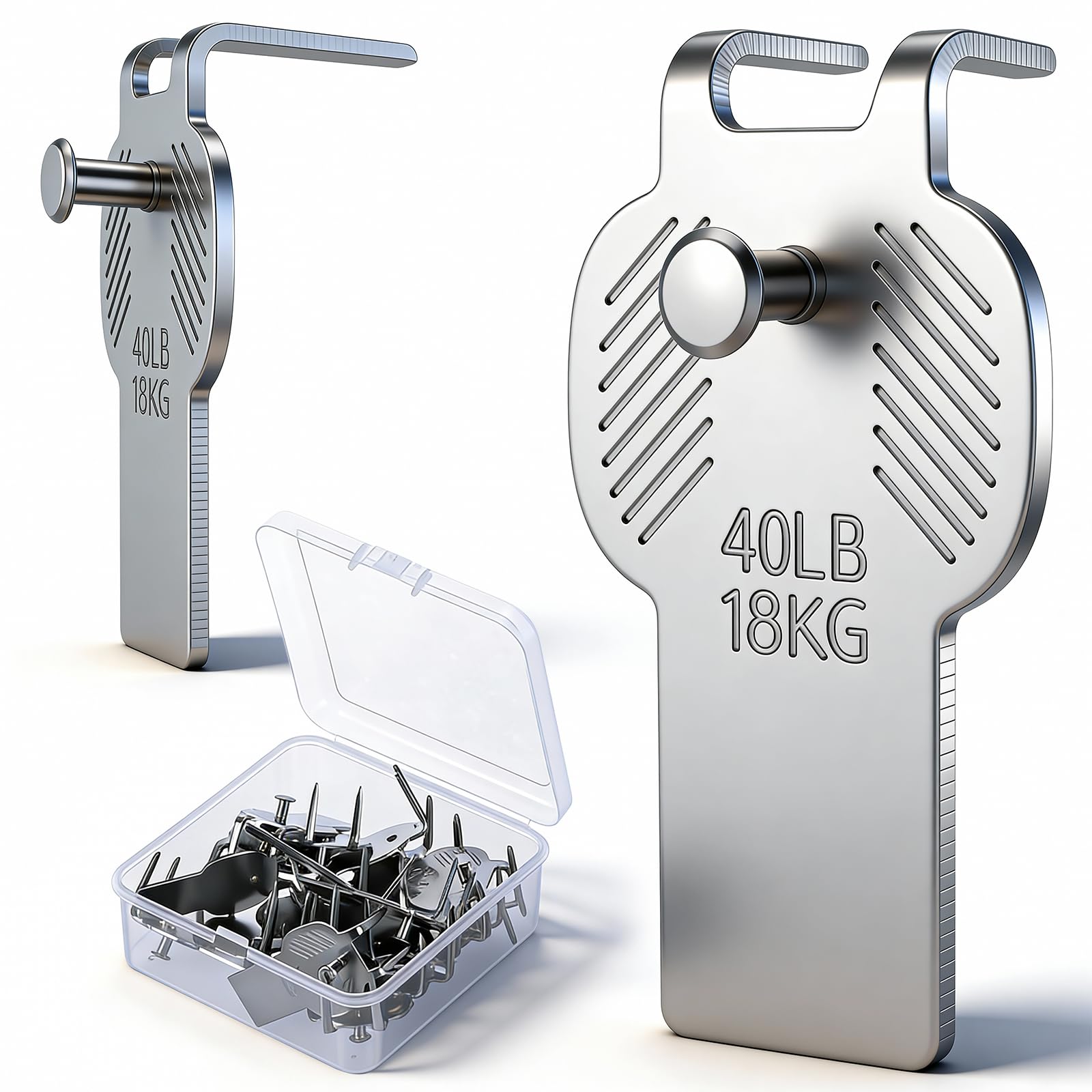 Huiguli 20 Pack Heavy Duty Picture Hanging Claws for Plasterboard Walls, No Nails No Drill Metal Hooks, 40lb Load Capacity, Easy Tool-Free Installation for Frames, Art, Canvas & Home Decor