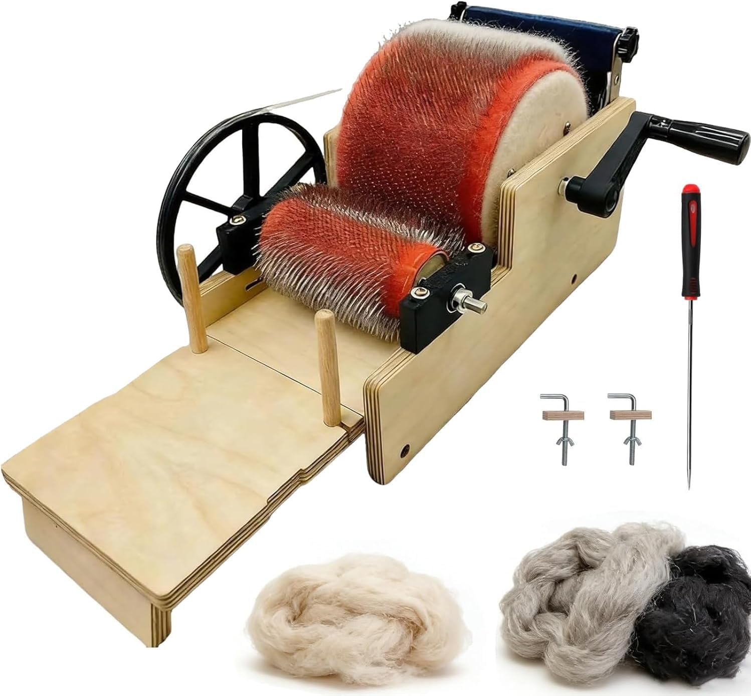 Wool Drum Carder with Hand Crank, Felt Drum Carding Machine for Quick Color Mixing, Combing, Spinning, Blending 12CM