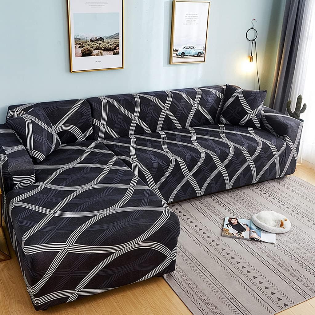 Geometric L Shape Sofa Covers Spandex for Living Room Couch Cover Corner Sofa Cover Chase Long Cover Elastic Material (Size : 1pc 3-seat 190-230cm) (1pc 4)