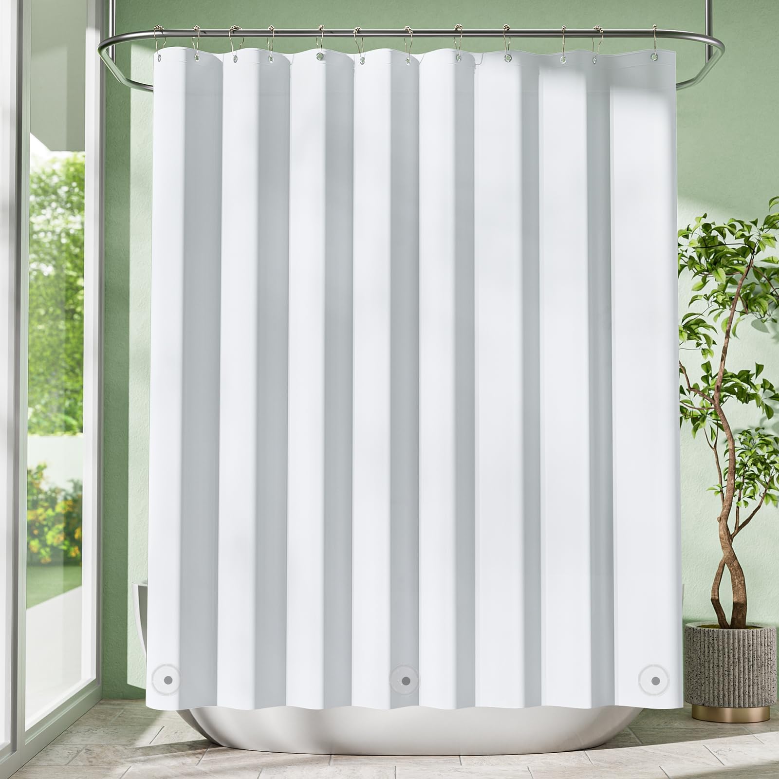 Amazer White Shower Curtain Liner with Magnets, 72x84 Plastic Shower Liner PEVA Waterproof Medium Weight Inside Shower Curtains Liner for Bathroom with Rustproof Grommet