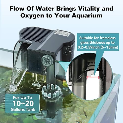 Miniatura 2 de hygger Filtro de acuario para colgar en la parte posterior, sistema de filtración de cascada de filtro de pecera, flujo de agua ajustable con