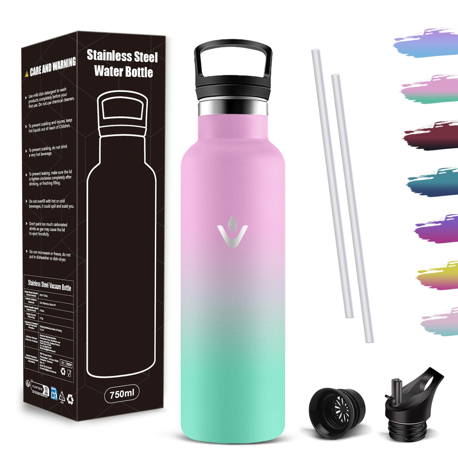 Mujigaga 750ml Stainless Steel Water Bottle with Straw, Leakproof Design BPA Free Vacuum Insulated Thermal Bottle for Gym, Cycling, Camping, Yoga, School