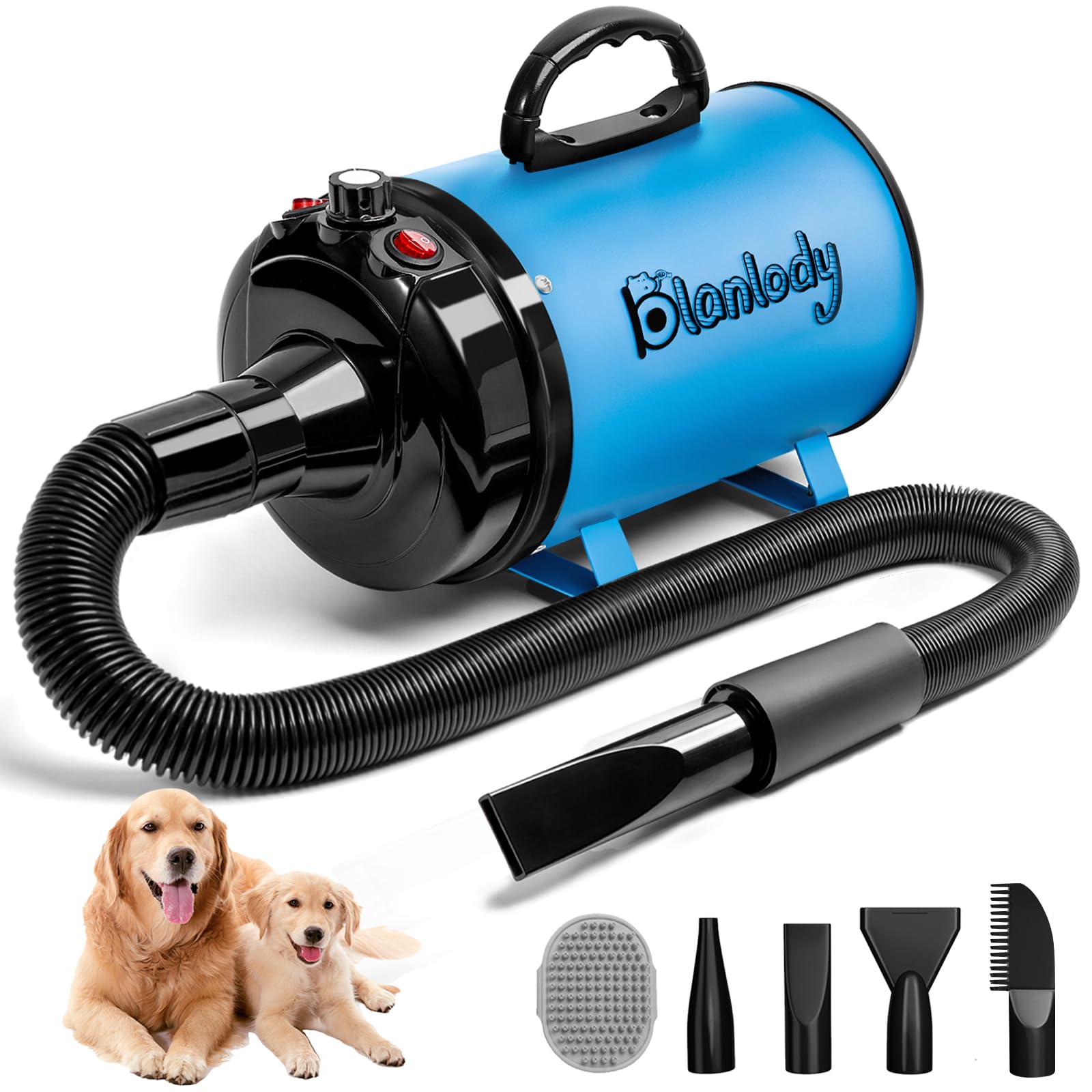 High Velocity Dog Hair Dryer 5.2HP/ 3800W Professional Dogs Blower Grooming Dryer, Adjustable Temperature and Speed Pet Dryers with 4 Nozzles and a
