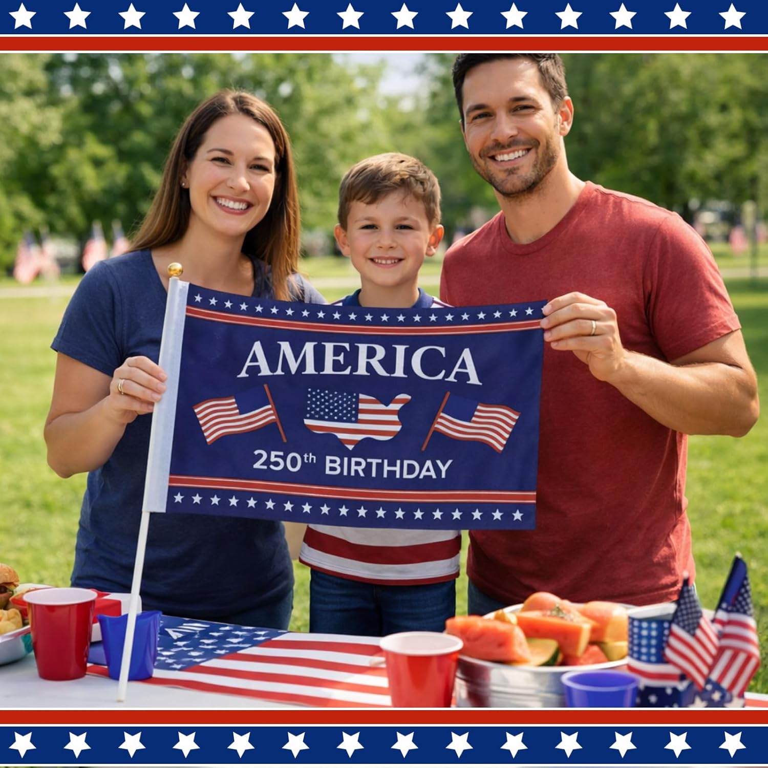 Remagr 24 Pcs 4th of July Outdoor Decorations 250th Anniversary Flag on Sticks 18 x 12 Inches 250 Birthday Polyester Flag American Patriotic Signs for 250th Year Celebrations 4th of July Parade