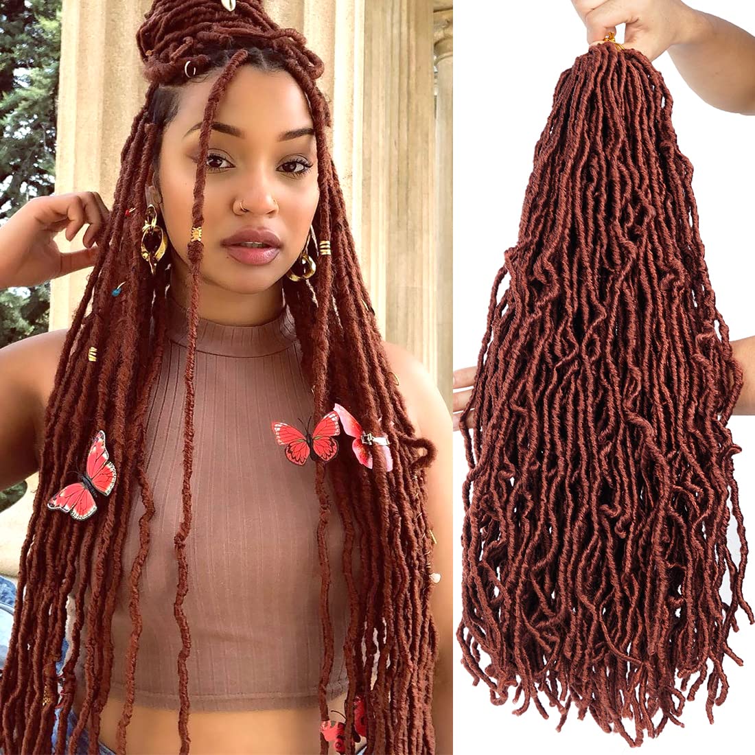 Youngther 6 Packs Blue Faux Locs Crochet hair 24 inch Whole Strand No Extended New Blue Soft Locs Crochet Hair Pre Looped Goddess Synthetic Crochet