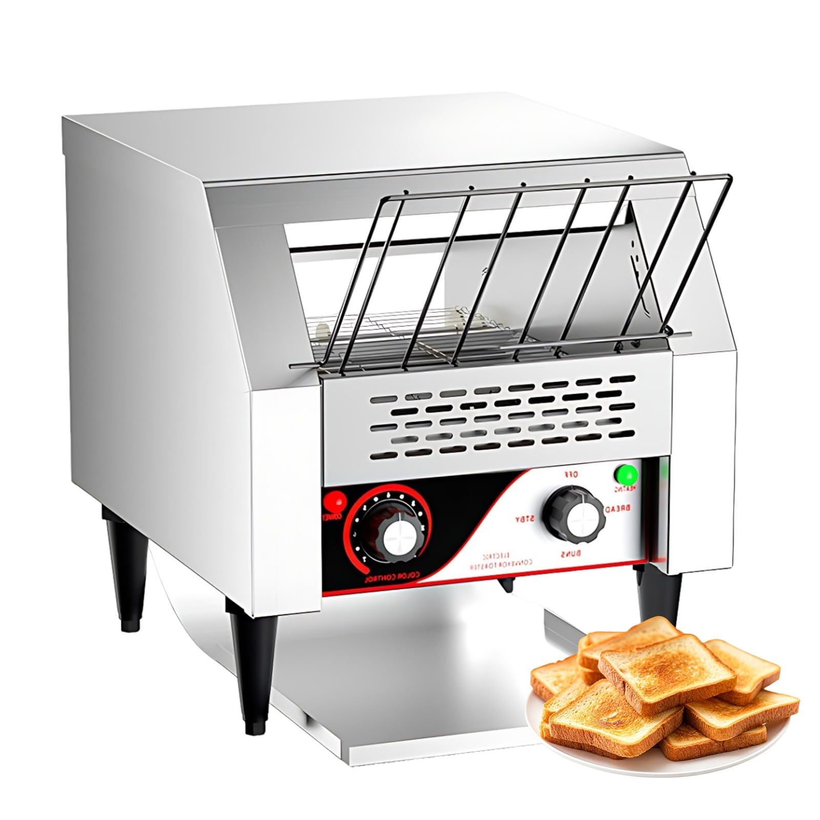 Tostapane Orizzontale a Nastro per Ristorante, 10/20/30 Fette all'Min, Macchina per Toast Professionale in Inox, 3 Modalità di Calore(20 Slices/Min (2200W))