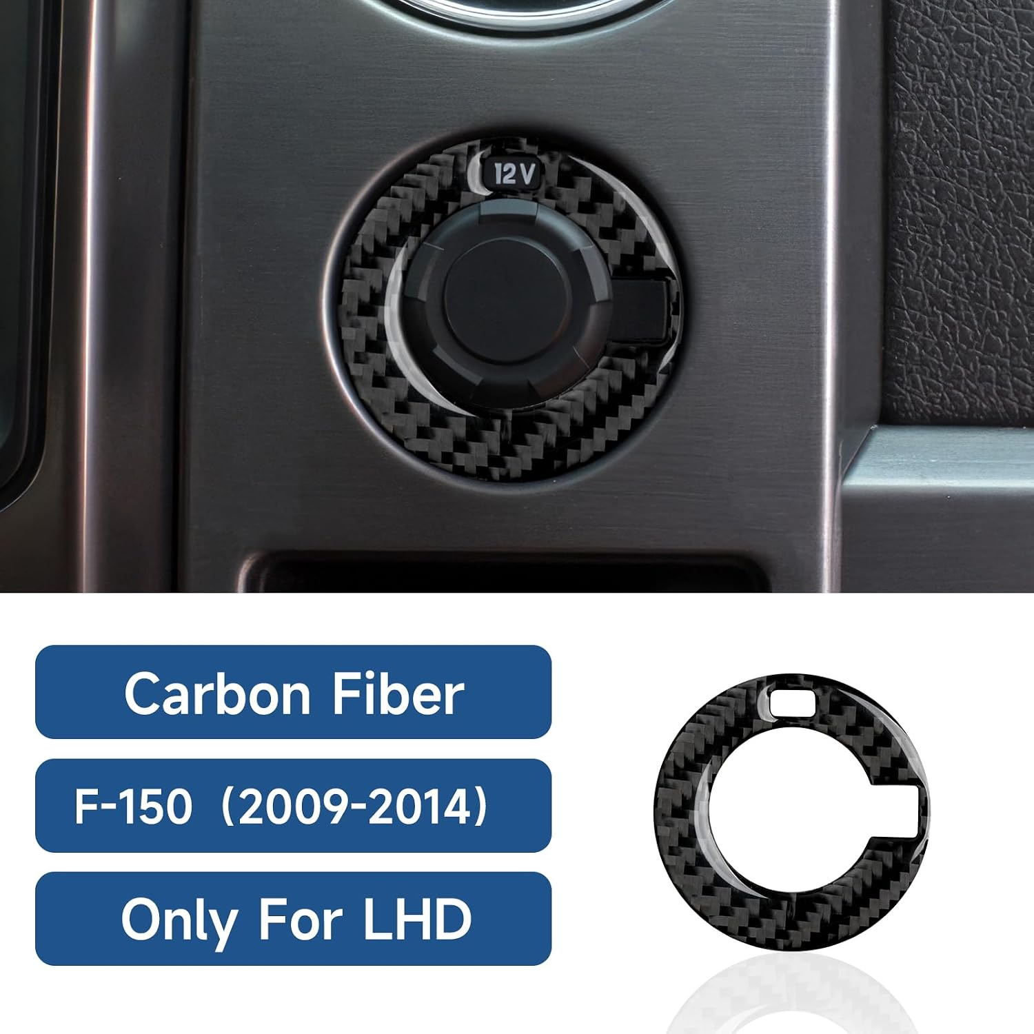 Car Carbon Fiber Cigarette Lighter Panel Cover Trim Interior Accessories for Ford F150 Raptor 2009 2010 2011 2012 2013 2014 Decoration