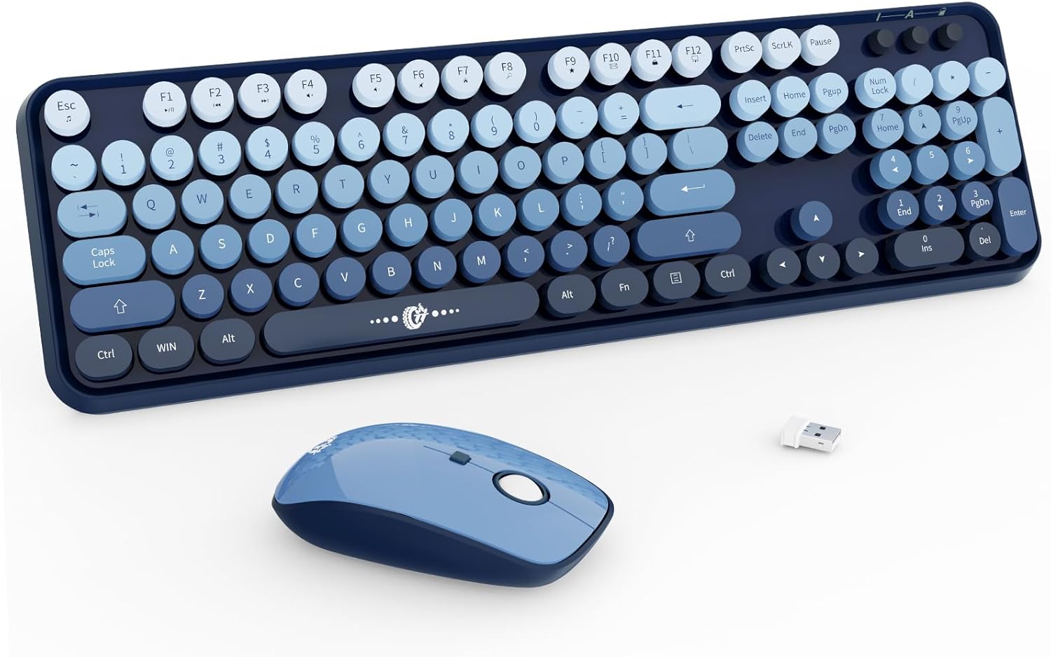 FOPETT Wireless Keyboard and Mouse Combo - 2.4G Full-Sized Cute Colorful Mouse and Keyboard with 104 Round Keys Retro Typewriter Keyboard for Laptop/Windows/PC - Blue Gradient V2020 Blue Gradient