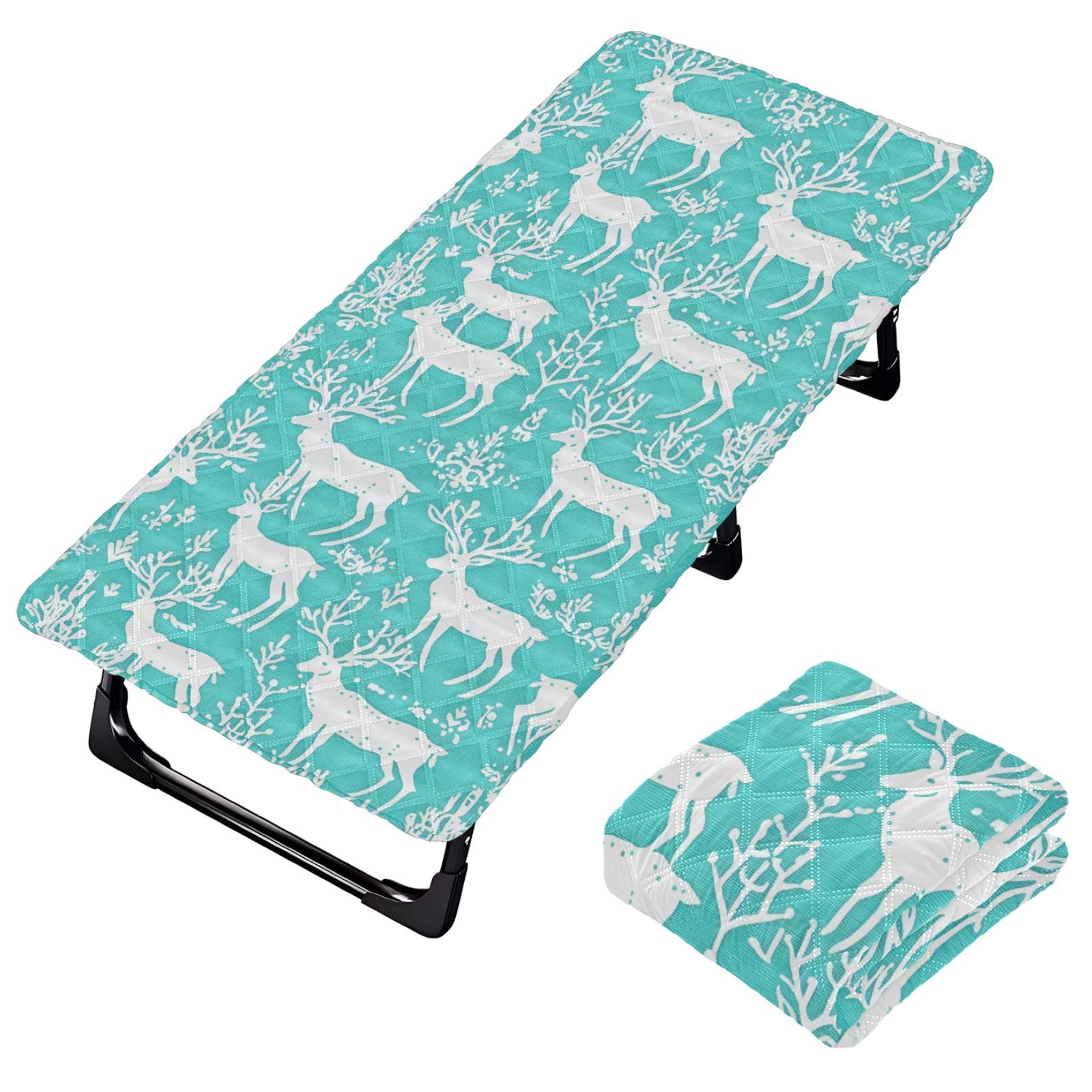 Portable Toddler Bed Sheet for Kids White Deer on Blue Background Travel Bed Fitted Sheet