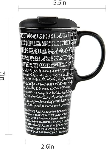 Miniatura 6 de TZSSP Taza de cerámica para café, taza de viaje, taza de té de porcelana con tapa, 17 onzas, piedra rosetta, color negro