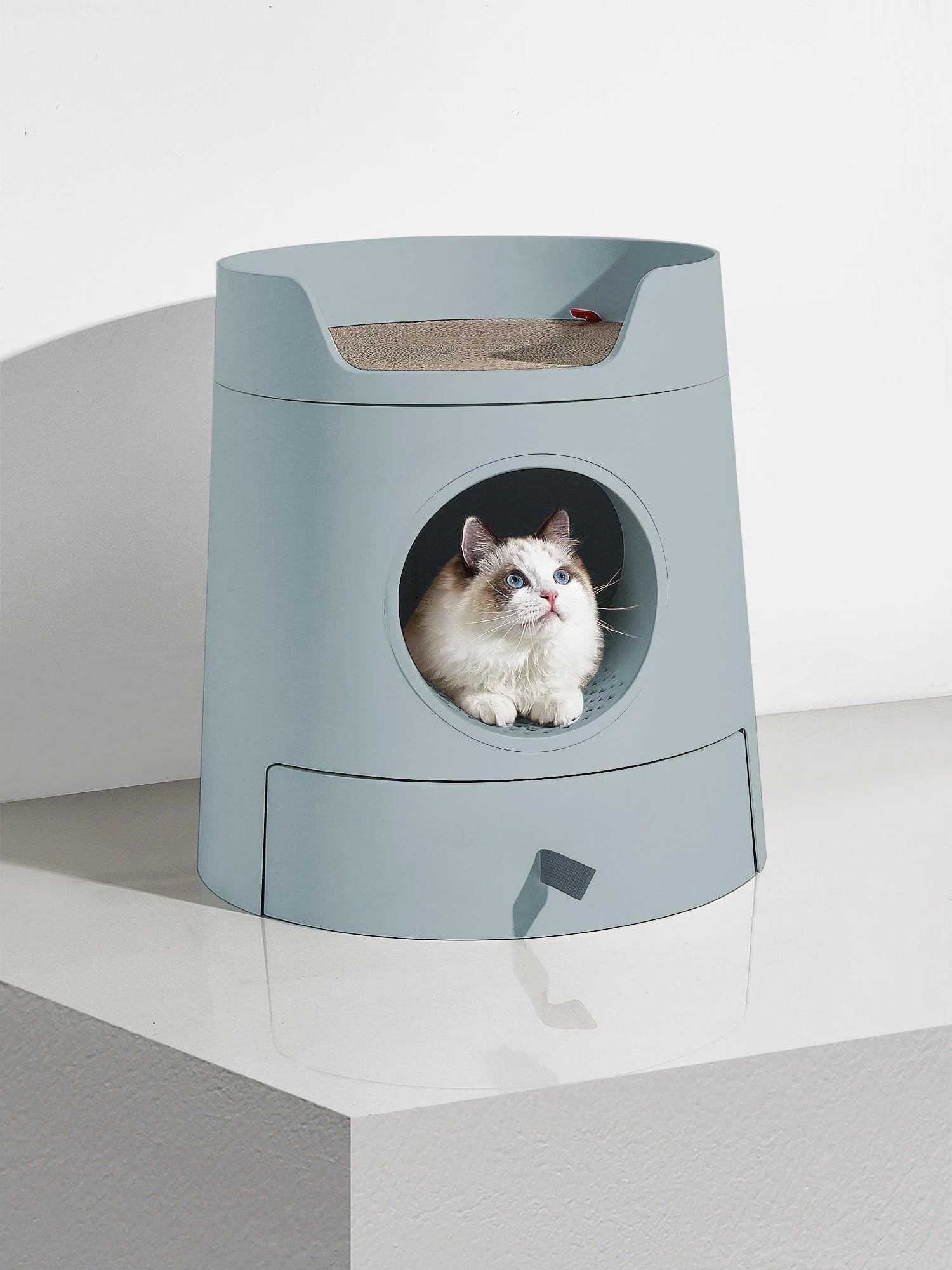 Sabbia Castelo 3in1, vassoio igienico lettiera per gatti - vassoio sanitario con cassetto smontabile. Include tiragraffi per gatti, letto e pala per letto con supporto (grigio)