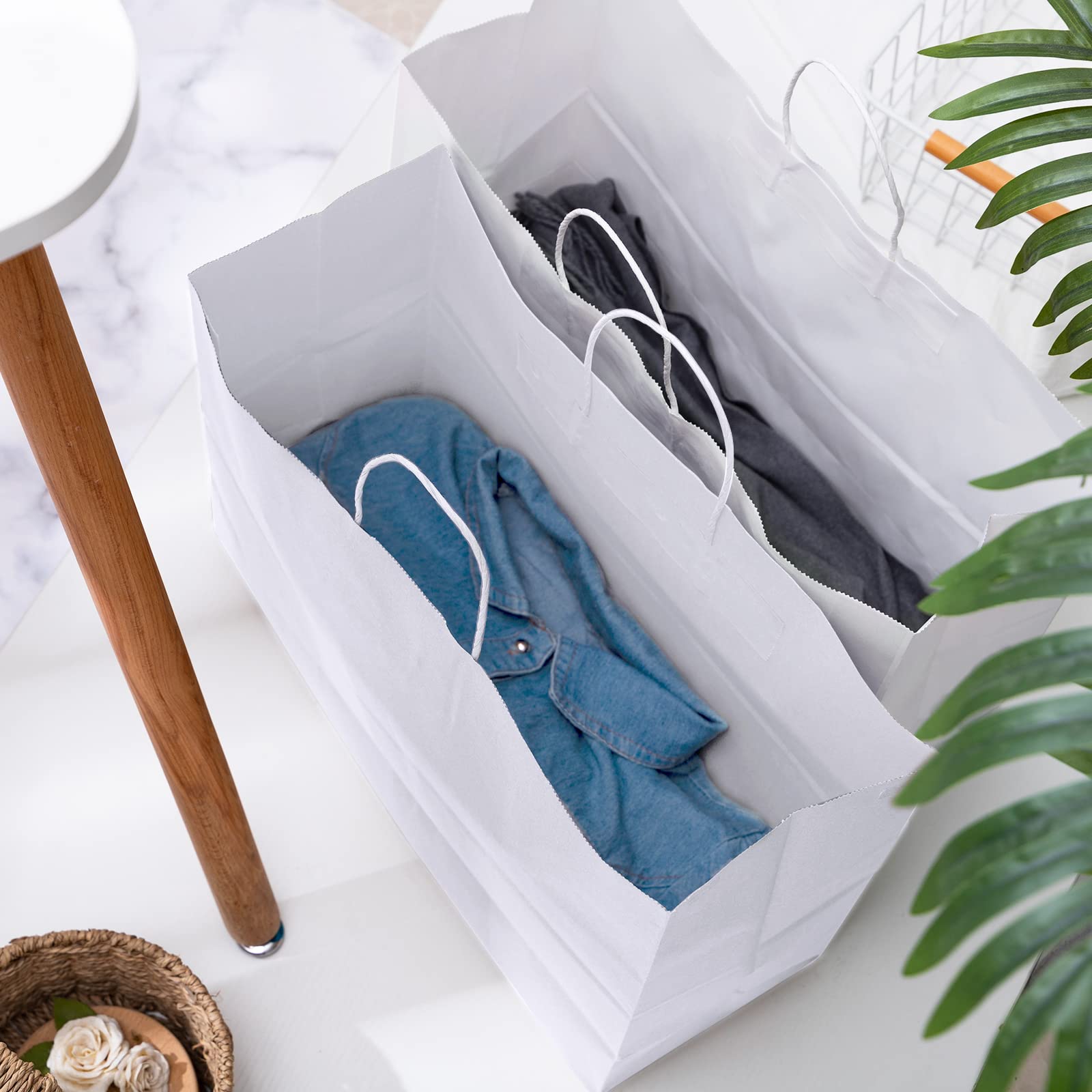 50 sztuk torebek na prezenty XL z uchwytami, małe przedsiębiorstwo, białe torebki na prezenty z papieru typu kraftowego, na urodziny, wesela, Dzień Matki, torby na zakupy, do zastosowań komercyjnych