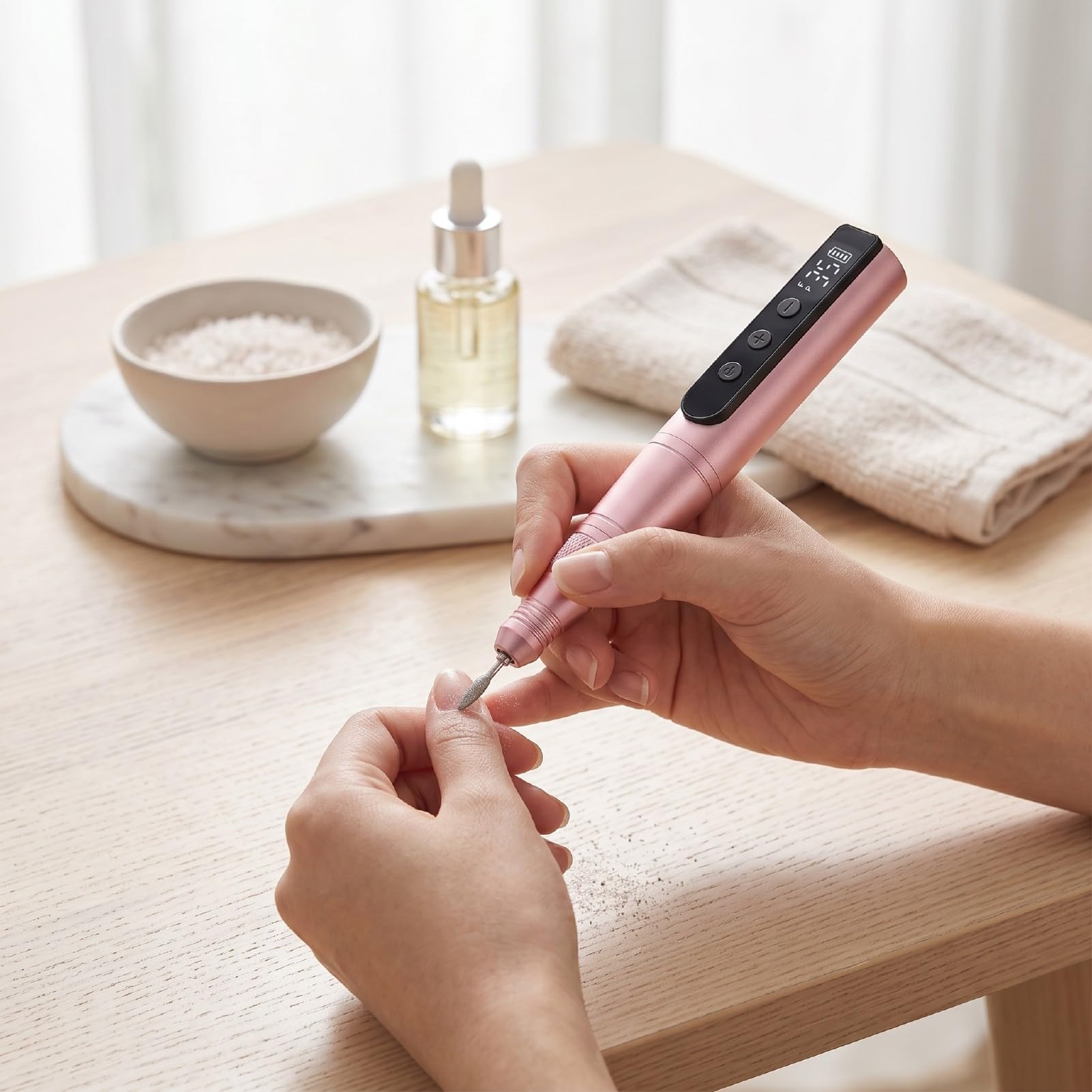 Tbest Taladro de Uñas Inalámbrico con Velocidad Ajustable (PINK)