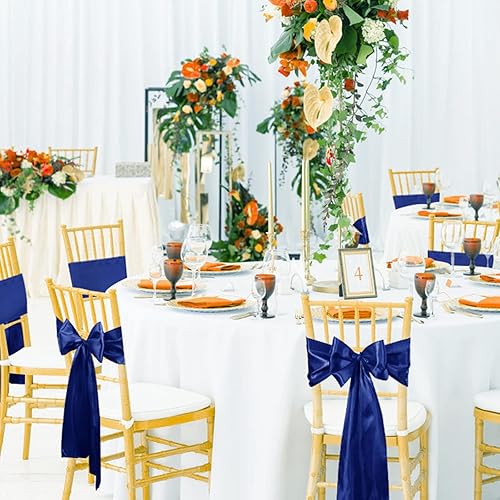 Vista 7 de XunYee Paquete de 80 bandas de satén para sillas de boda, decoración de silla, fundas de lazo, bandas para compromisos, graduaciones, eventos, Azul