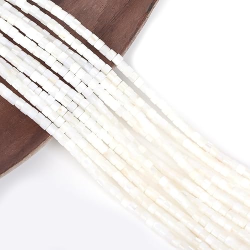 Miniatura 4 de YANUAHI Cuentas de concha natural para hacer joyas, 120 cuentas de conchas de puka de 15.3 pulgadas, heishi de cuentas de cubo natural de 0.157 in