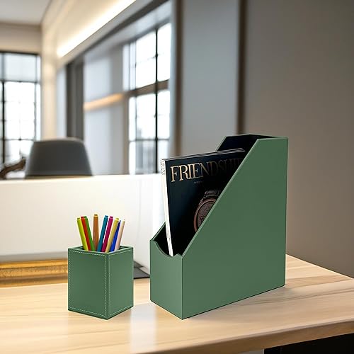 Miniatura 2 de UnionBasic Soporte para archivos, organizador de documentos de escritorio de cuero sintético, soporte de papel para oficina en casa, clasificador de