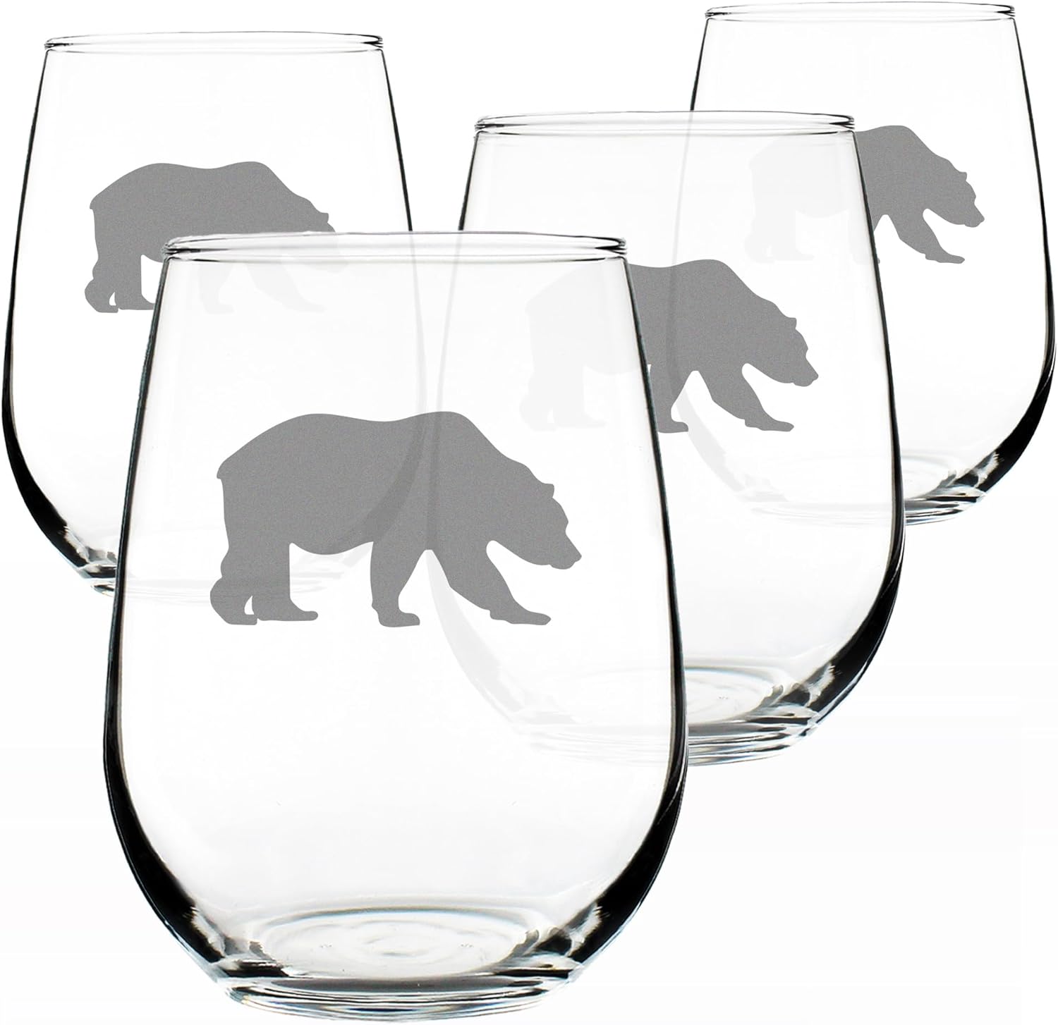 Bevvee Bear Stemless Wine Glass - Cabin Themed Gifts or Rustic Decor for Women and Men - Engraved Silhouette - Set of 2 - Large