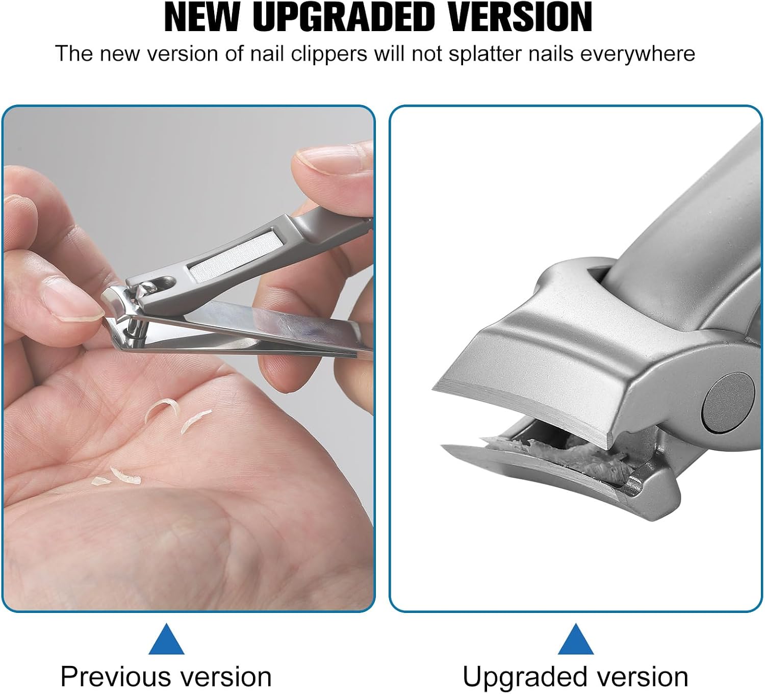 HAWATOUR Nail Clippers with Nail File for Ingrown Toenails, 10mm Wide Jaw Opening, Ultra Sharp Slant Curved Cutting Edge Nail Cutter (Silver)