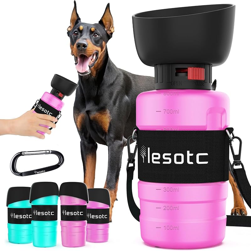 Garrafa de Água Portátil para Cães lesotc com Tigela e Sistema Antivazamento, 800 mL