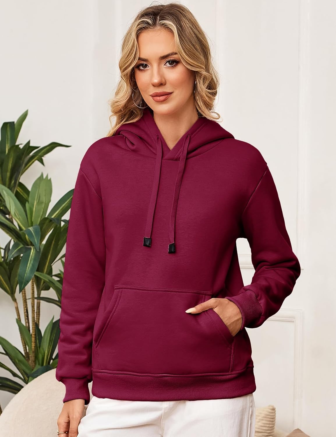 Flygo Women's Sherpa Fleece Lined Hoodie Winter Warm Thermal Heavyweight Plain Pullover Thicken Sweatshirt Tops with Pockets - Image 3