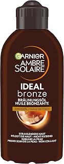 Garnier Bräunungsöl für vorgebräunte und dunkle Haut, Feuchtigkeitsspendendes Sonnenöl mit Kokosduft für intensive Bräune, Ambre Solaire Ideal Bronze, 1 x 200 ml