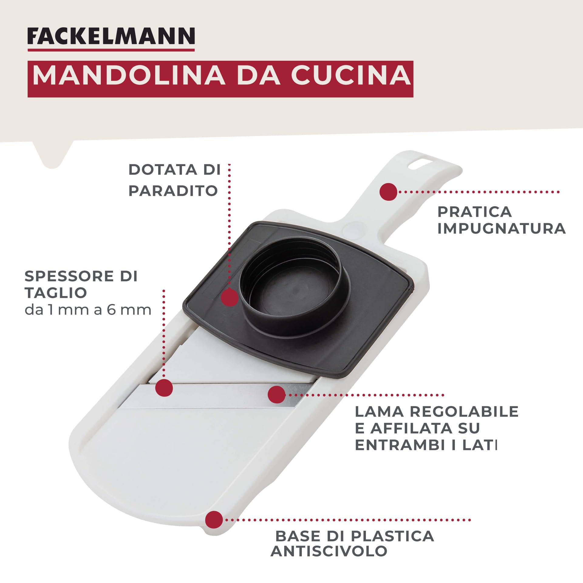 Fackelmann Mandolina Affetta Verdure lama regolabile acciaio Inox 1-6 mm 32x12x3,5 cm
