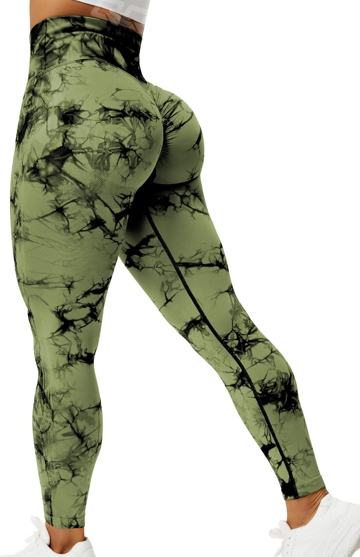 QOQ Womens High Waisted Seamless Workout Leggings Butt Lifting Gym Yoga Pants Booty Scrunch Vital Tummy Control Ruched Tights