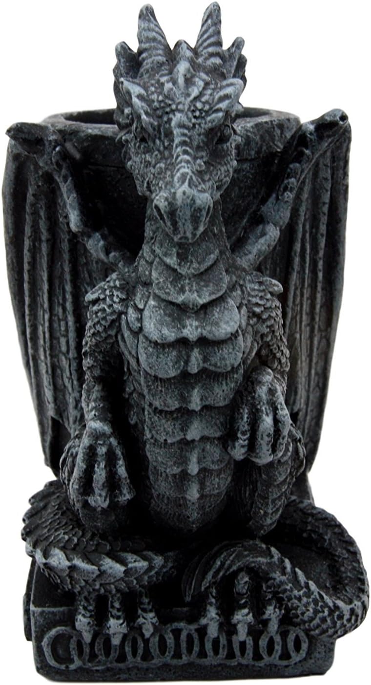 Ebros Medieval Fantasy Smaug Dragon Stationery Holder Statue Gothic Dragons Organizer Office Desktop Pen Pencil Holder Figurine 4.75" Tall Gothic Gargoyle Sentry