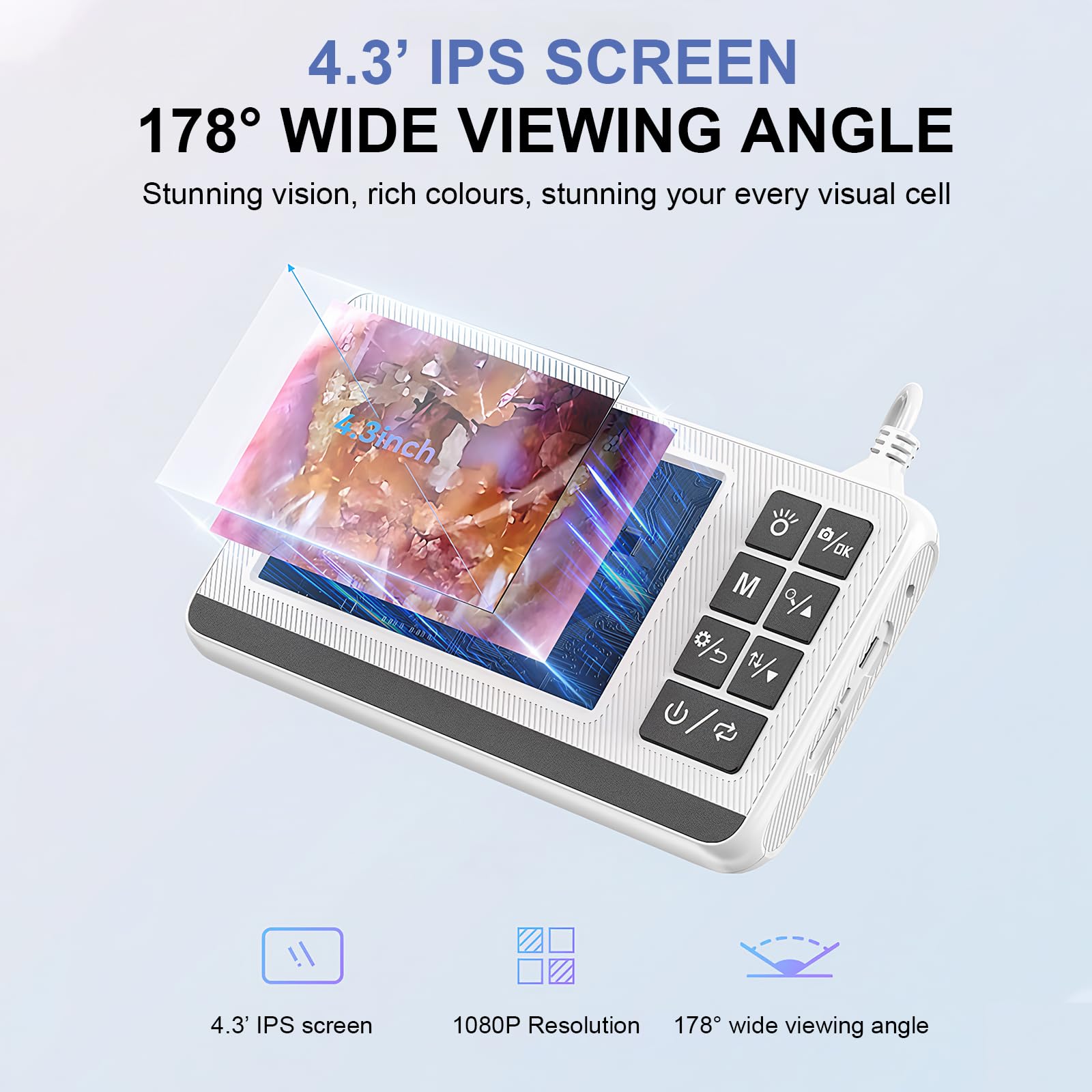 Colexy Dispositivo de limpieza de oído con cámara, otoscopio de 3,9 mm y pantalla HD IPS de 4,3 pulgadas, resistente al agua y recargable