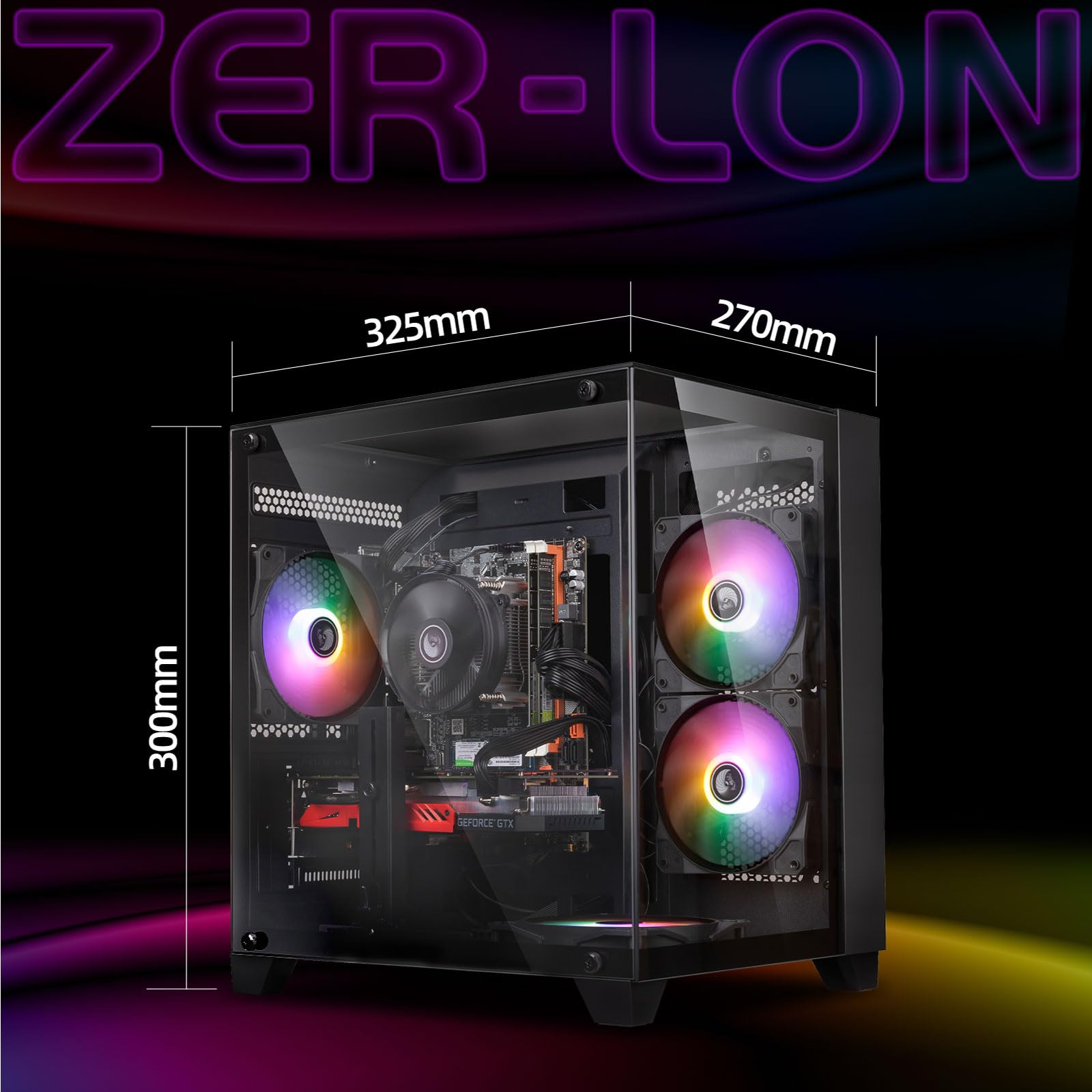 ZER-LON Gaming PC Desktop Computer, Core I7 up to 3.9GHz, Radeon RX 590 8GB GDDR5, 16G DDR3 RAM, 512GB SSD, WiFi 5.0, Prebuilt Gaming PC Tower Computer with 5 RGB Fan — view 5