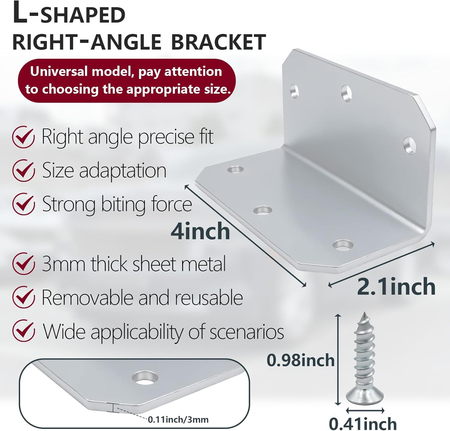 4 Pack 4-Inch Heavy Duty L Brackets and 24pcs Screw- alvanized 90° Corner Braces for Wood, 4"x2"x2" Steel Right Angle Brackets for Furniture, Fences, Decks & Shelves – Rust-Resistant Metal Bracing