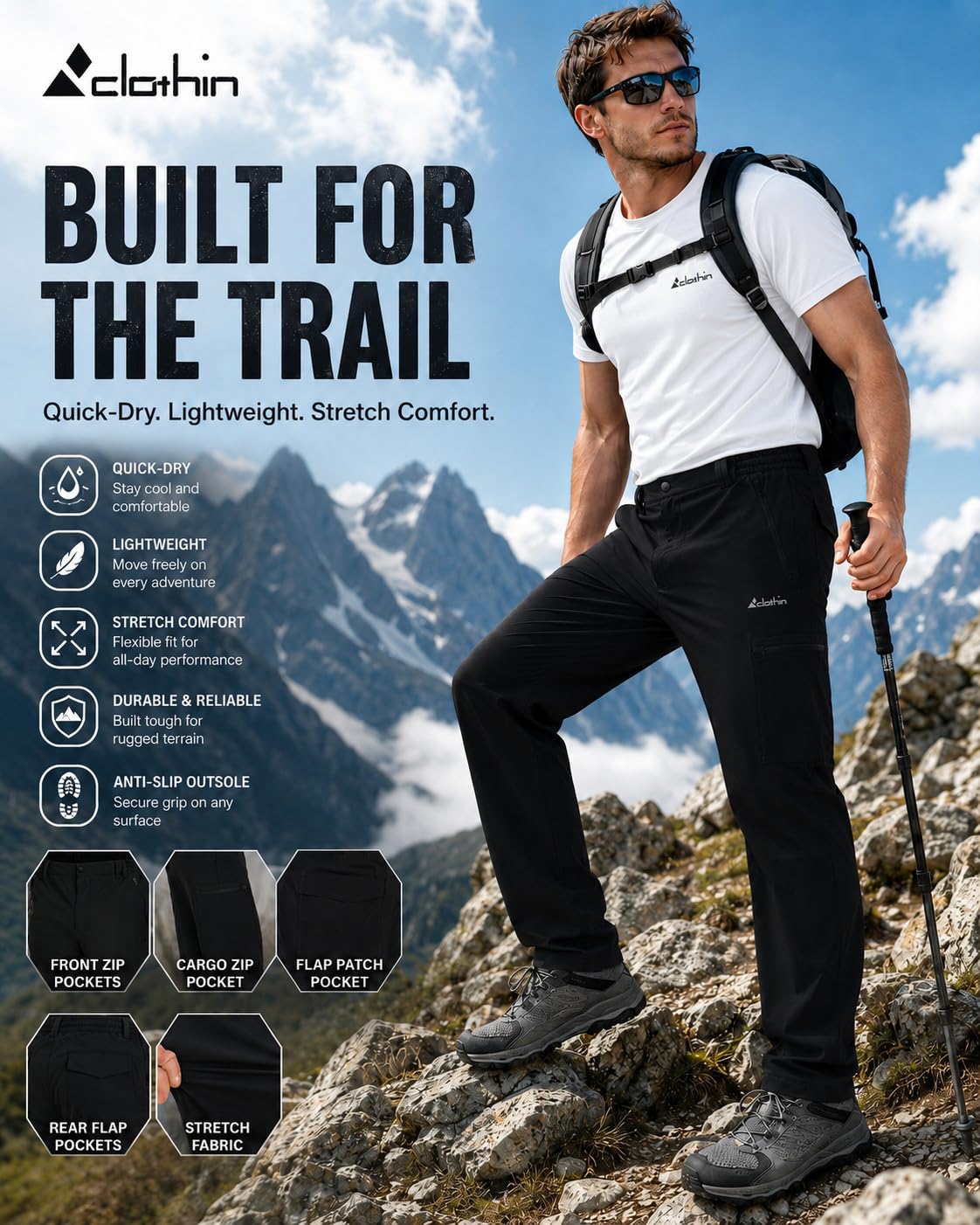 Amazon.com : clothin Men's Elastic-Waist Travel Pant Stretchy