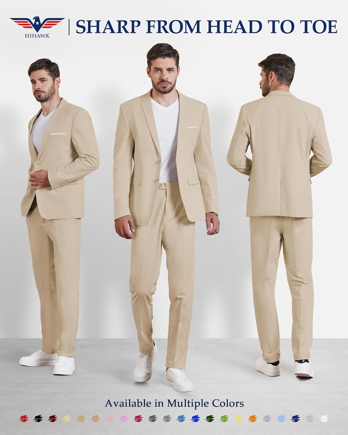 Hihawk Men's Linen Blazer, Two Button Slim Fit Casual Suit Jacket, Daily Lightweight Sport Coat - Image 2