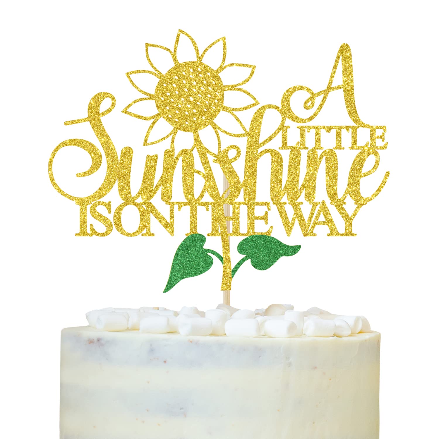 A Little Sunshine is on the Way Cake Topper, Oh Baby, Glittery Sunflower Theme Welcome Baby Boy/Girl Cake Decorations, Baby Shower