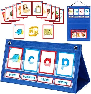 CVC Word Building Desktop Pocket Chart Stand Reading Spelling Phonics Games with Cardsfor Kids Kindergarten CVC Word Spelling Games CVC Word Spelling Games Preschool Kindergarten