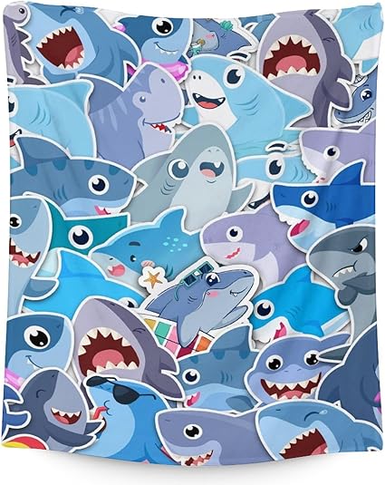 Shark Blanket Gifts - 30"x40" Cute Throw Blanket for Kids & Adults - Blue Soft Fuzzy Blankets for Couch & Office