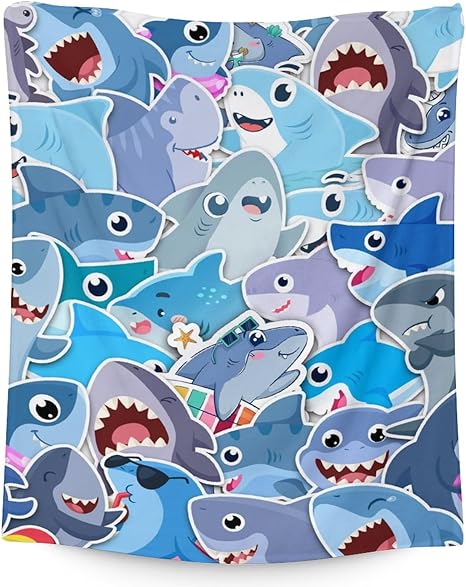 Shark Blanket Gifts - 30"x40" Cute Throw Blanket for Kids & Adults - Blue Soft Fuzzy Blankets for Couch & Office