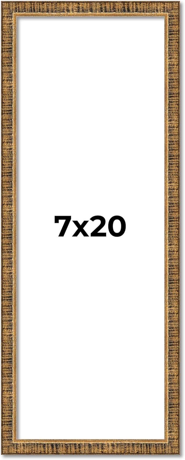 7x20 Frame Gold Kingsley Distressed Solid Wood Picture Frame Width 0.75 Inches | Interior Frame Depth 0.5 Inches | Kingsley Frame with UV Acrylic, Foam Board Backing & Hanging Hardware