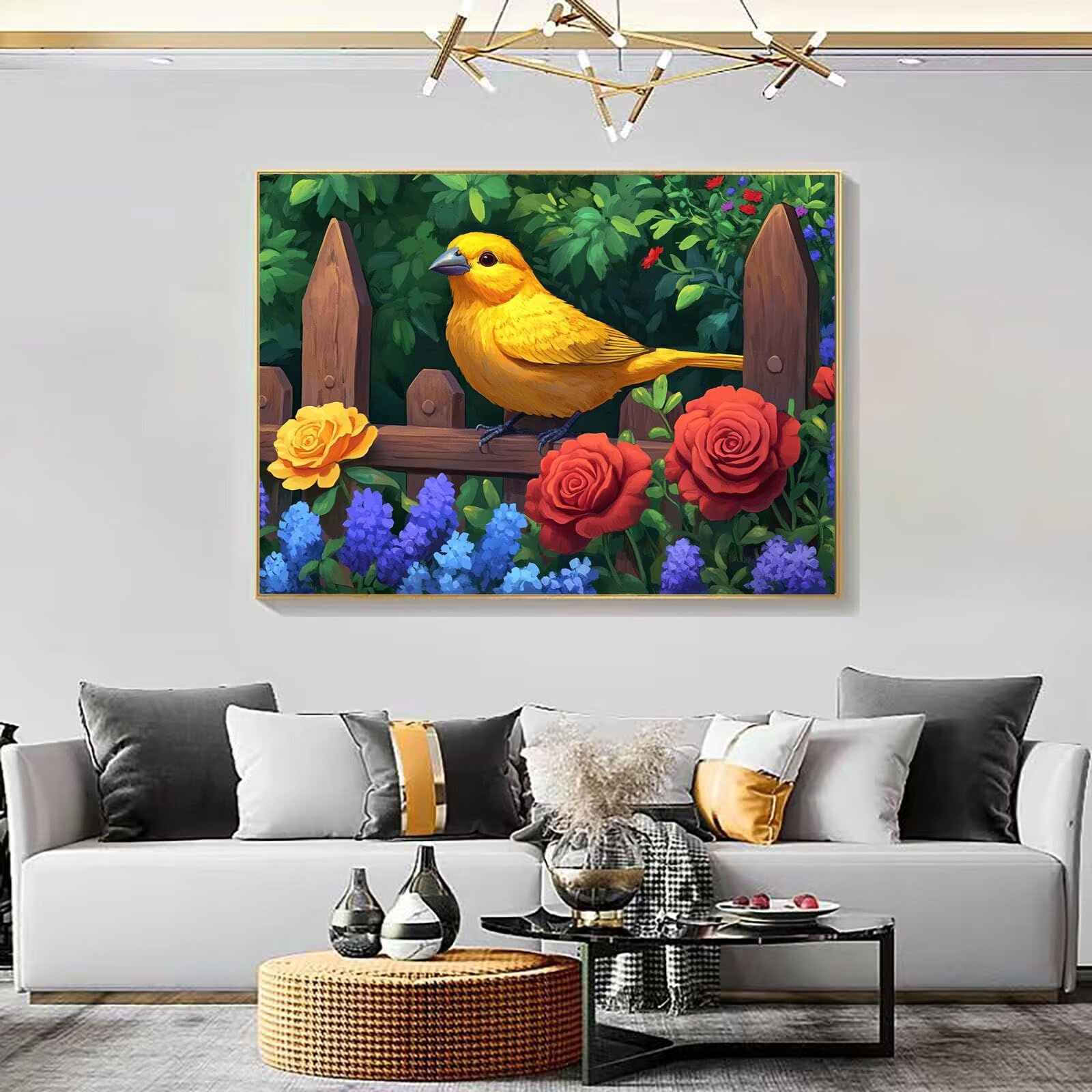 Dipingere con i Numeri Adulti fiore uccello, Quadri da Dipingere Numerati Fai Da Te per Principianti e Adultis, Olio La Pittura di Numeri Kit, Hobby Creativi Adulti, Decorazioni Casa 90x120cm Q3S-306