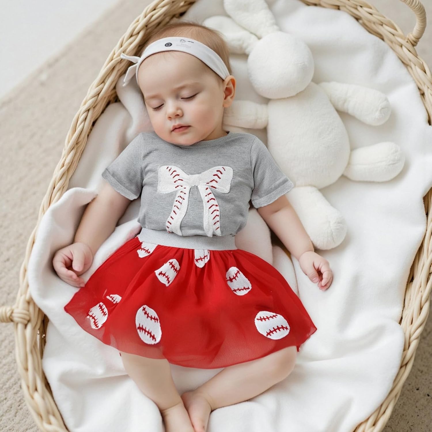 Kayotuas Toddler Girl Summer Clothes Baseball Outfit Fuzzy Baseball/Football Bow Embroidery T-shirt Tulle Skirt 2 Piece Sets - Image 2