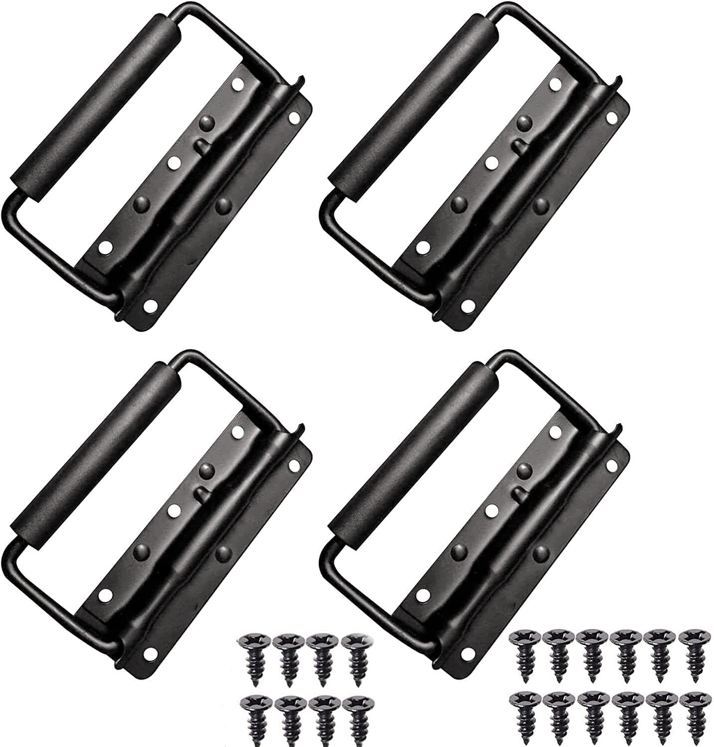 NRC&XRC 4 Pcs Spring Loaded Case Handle 5.51" × 3.15"， Heavy Duty Black Surface Mount Chest Handle for Flight Case Cabinet Garage Boat (Black ,4pcs)