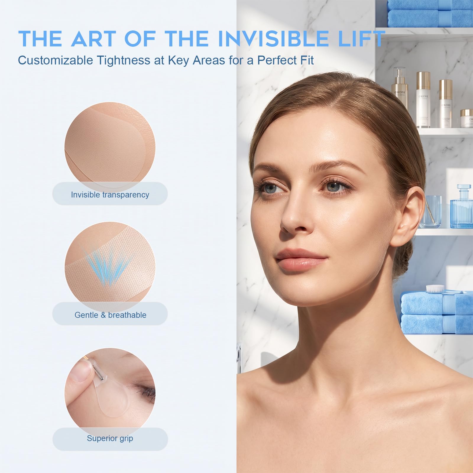 80 Cerotti Invisibili per il Lifting del Viso, Nastro Lifting per il Viso, Antirughe e Rassodante per un Viso a V, Solleva Istantaneamente la Linea della Mandibola, Migliora il Doppio Menton