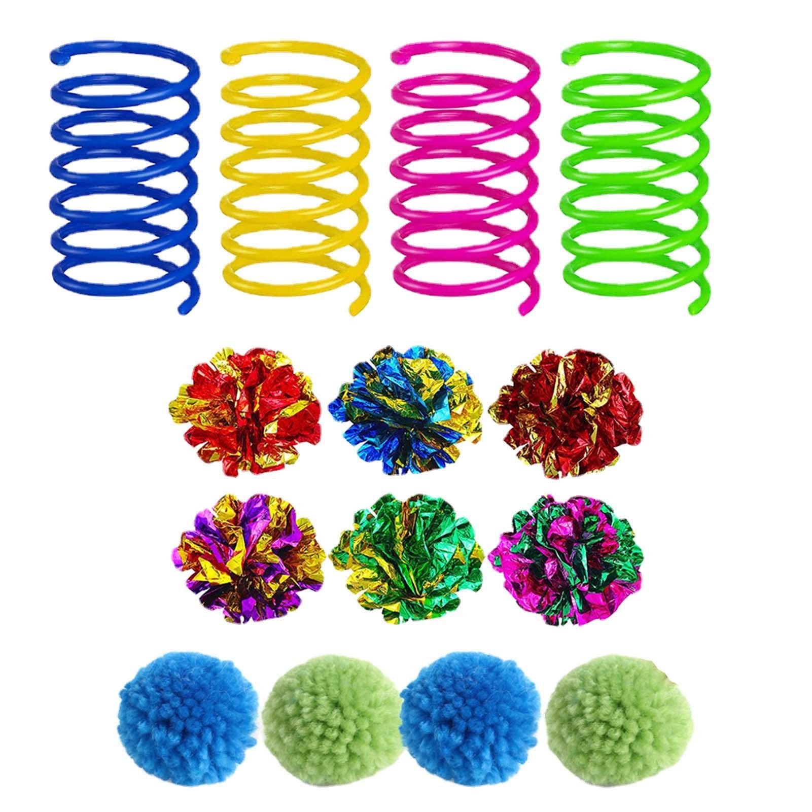 Juego de juguetes para gatos de interior | Juego de juguetes interactivos para gatos | Muelles en espiral con bolas de papel sonajero para golpear, morder y jugar saludable, color al azar Keloc