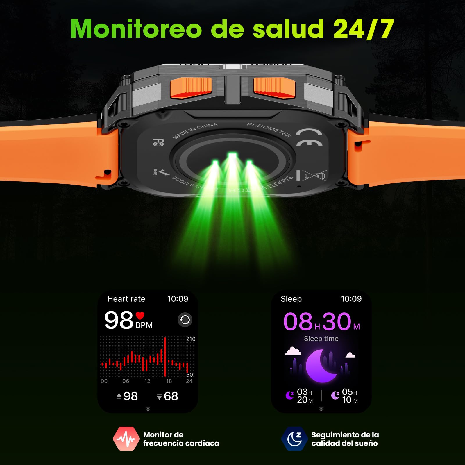 Reloj Inteligente Hombre con Linterna/1000 mAh Batería, 2.01" HD Smartwatch Militar con 110+ Modos Deportivos, Relojes Inteligentes Hombre con Bluetooth Llamadas/Monitor Sueño/Pulsómetro Android iOS