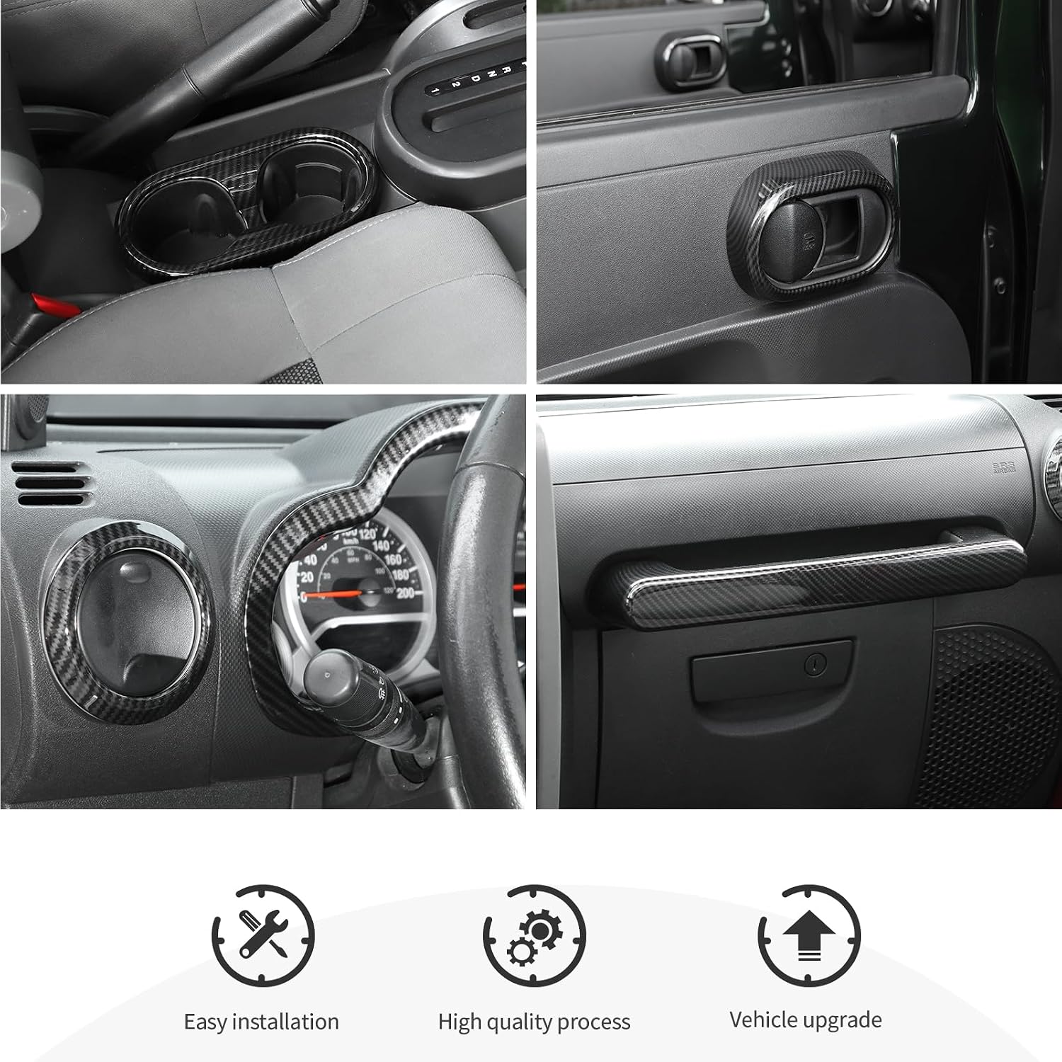 CheroCar Full Set Interior Decoration Trim Kit Fit for Jeep Wrangler JK 07-2010 Carbon Fiber Interior Accessories