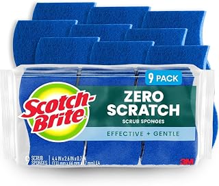 Scotch-Brite Zero Scratch Non-Scratch Scrub Sponges, 9-Pack: 3x Faster Cleaning for Dishes, Nonstick Pans & Kitchen Surfaces